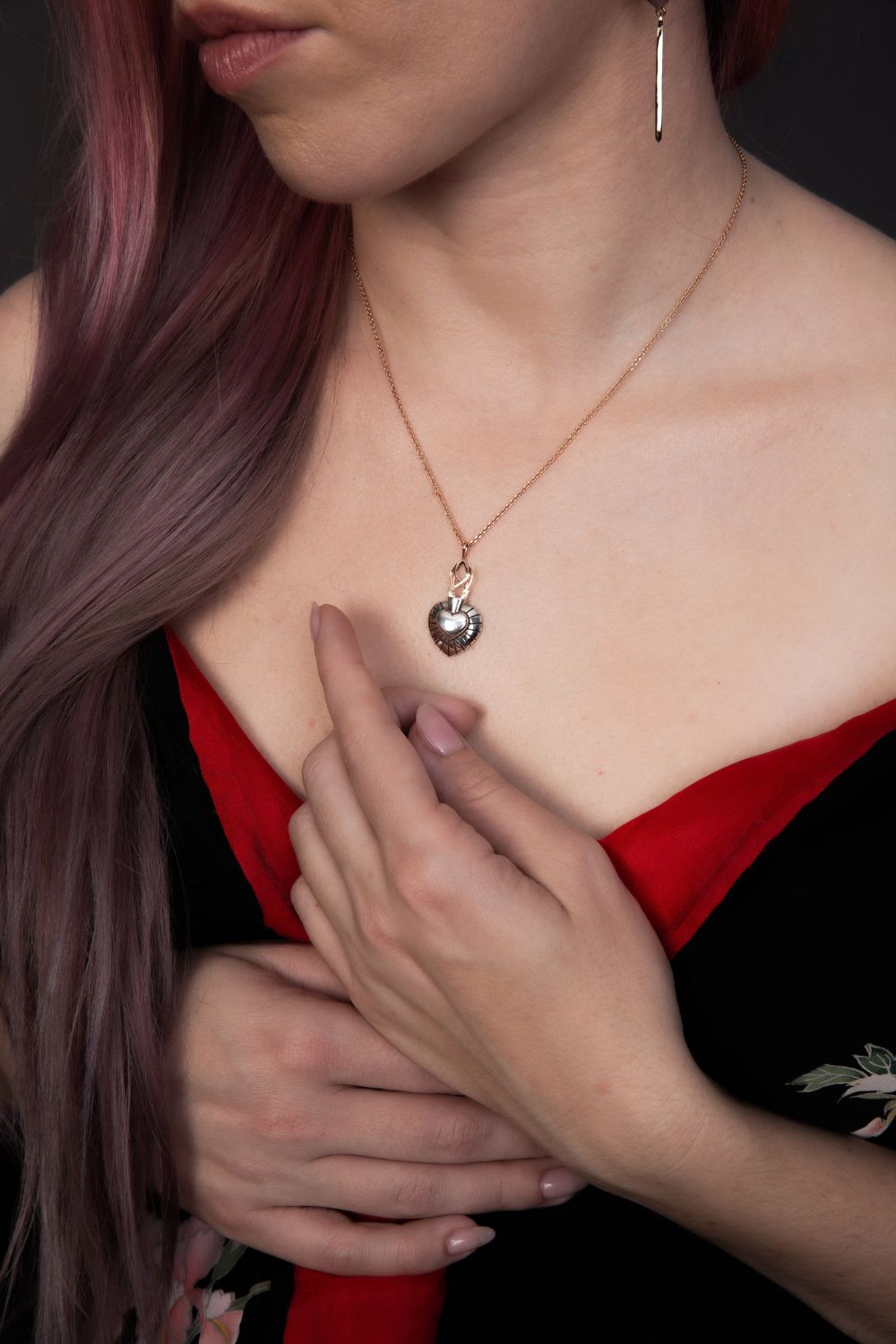 sacred heart pendant rose gold and silver