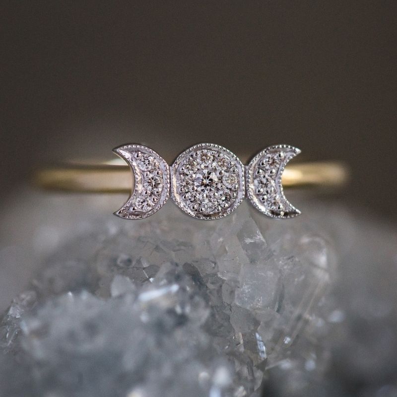 Goddess Ring - Yellow & White Gold, Pave Diamonds - Image 2