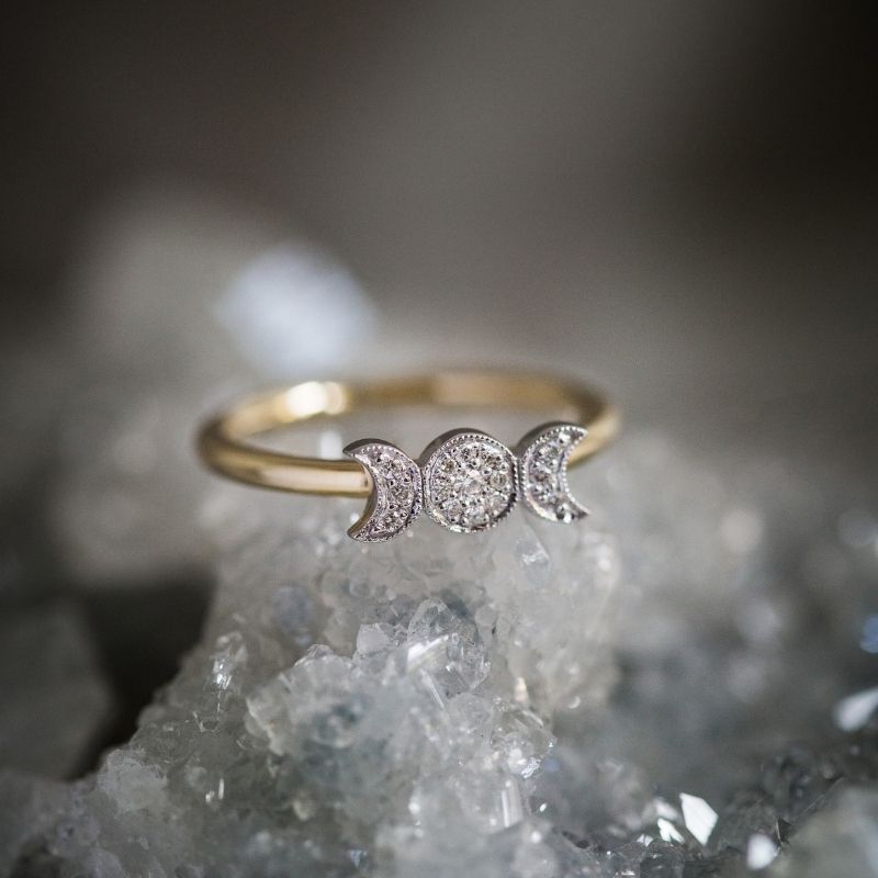 Goddess Ring - Yellow & White Gold, Pave Diamonds - Image 3