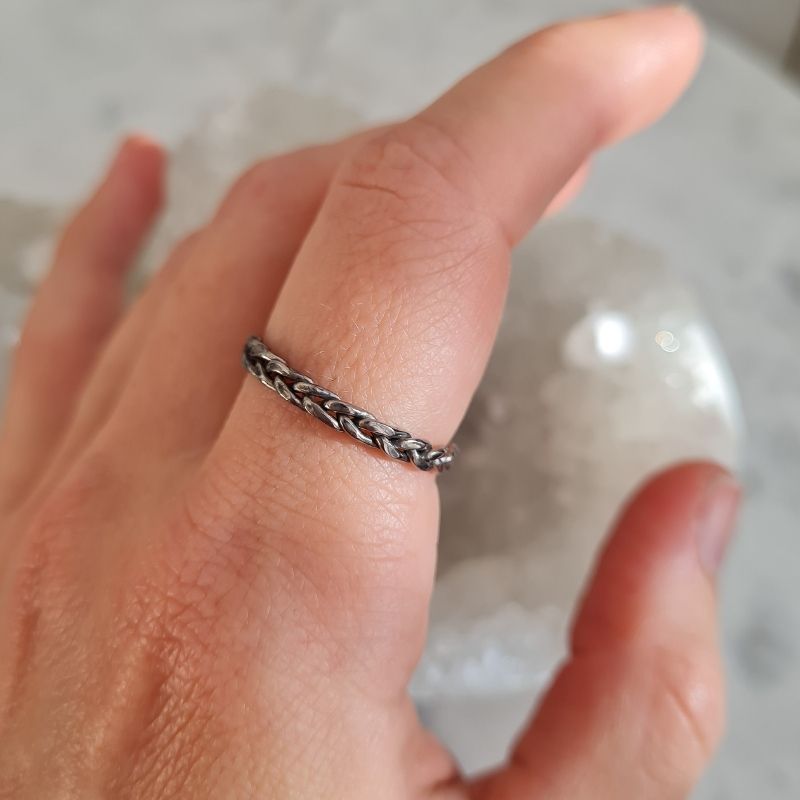 plaited ring black silver