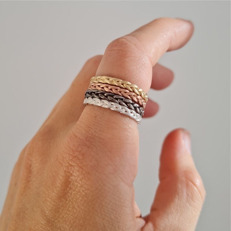 Plaited Stacking Ring - Black Silver - Image 3
