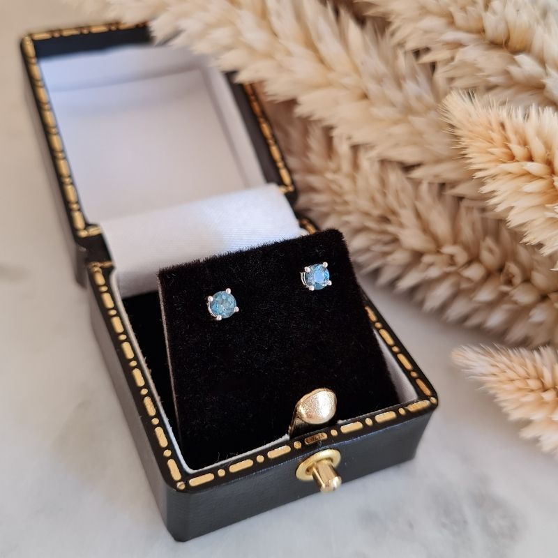 Mini Studs - White Gold & Topaz - Image 3