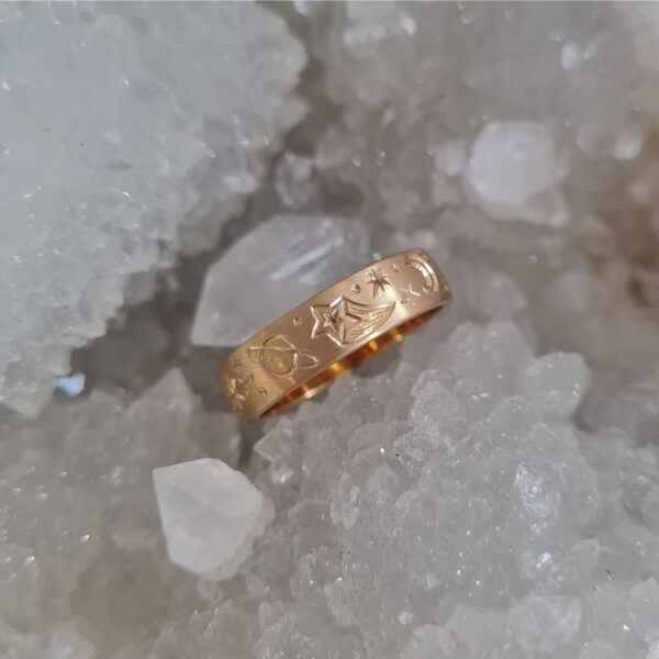 celestial band hand engraved 18ct yellow gold