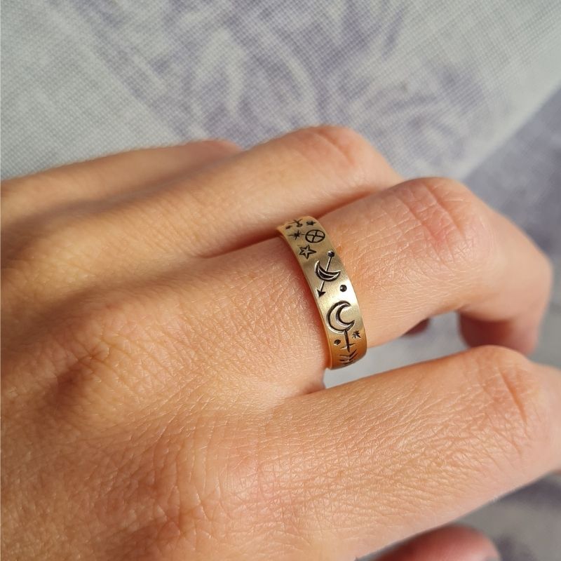 Celestial Band - Yellow Gold, Black Engraved - Image 5