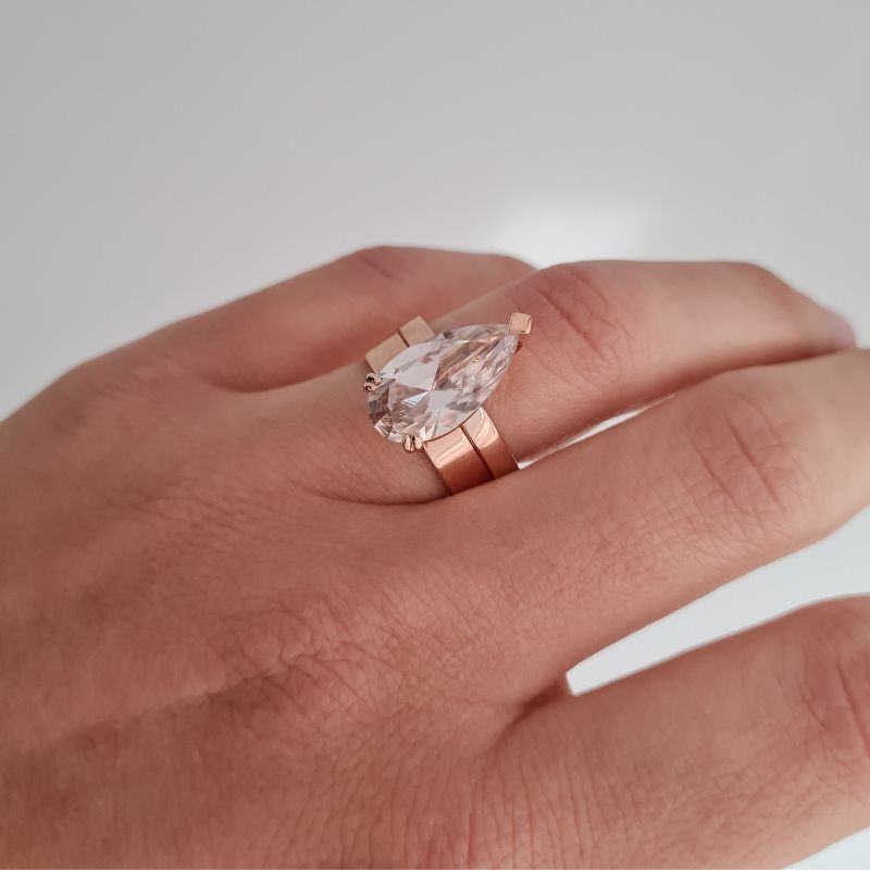 Zircon Pear Shape Solitaire Ring - Rose Gold - Image 11