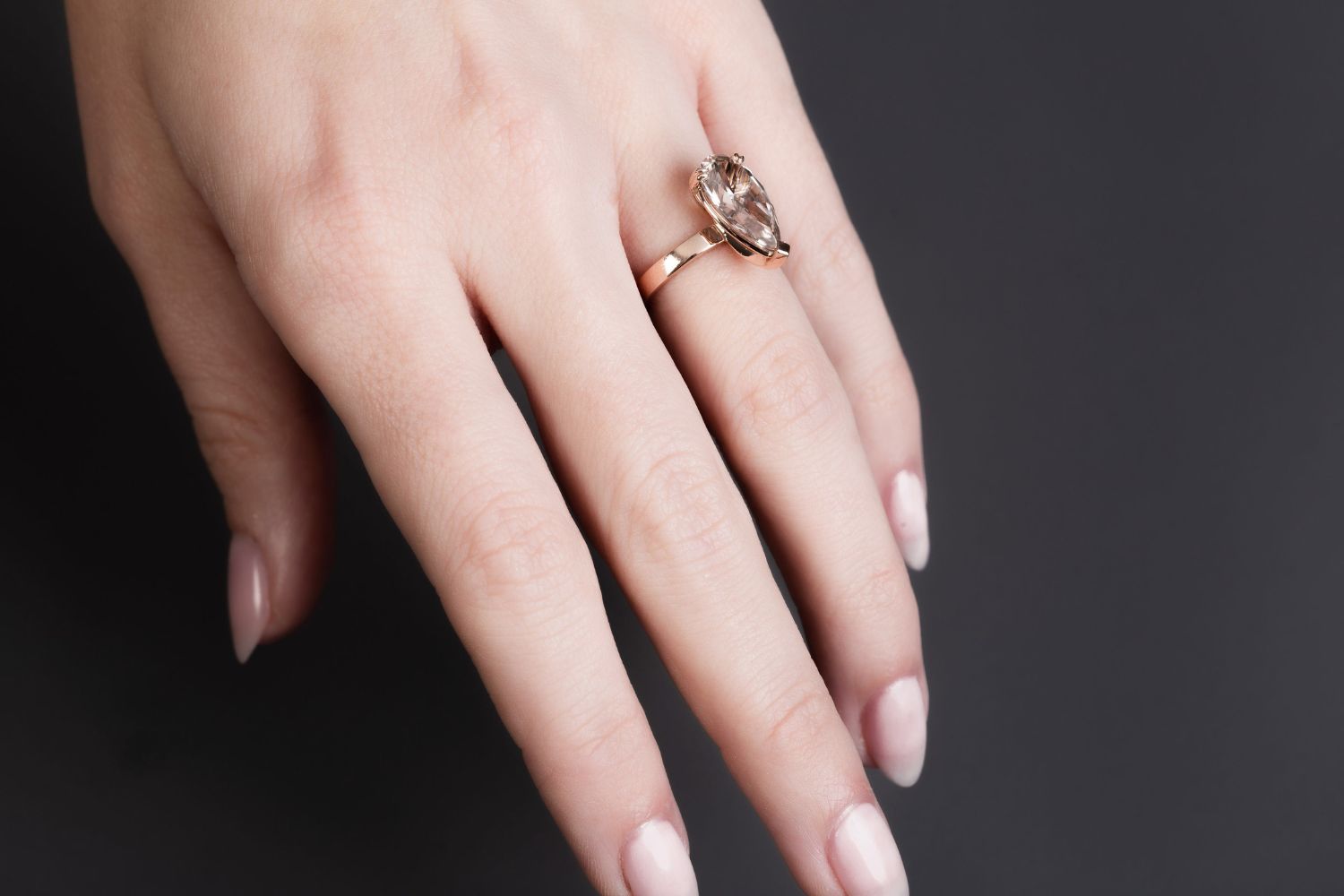 Zircon Pear Shape Solitaire Ring - Rose Gold - Image 5