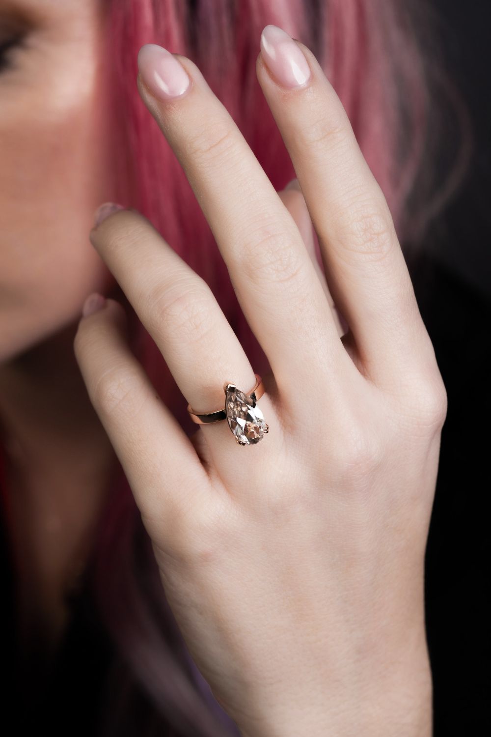 Zircon Pear Shape Solitaire Ring - Rose Gold - Image 4