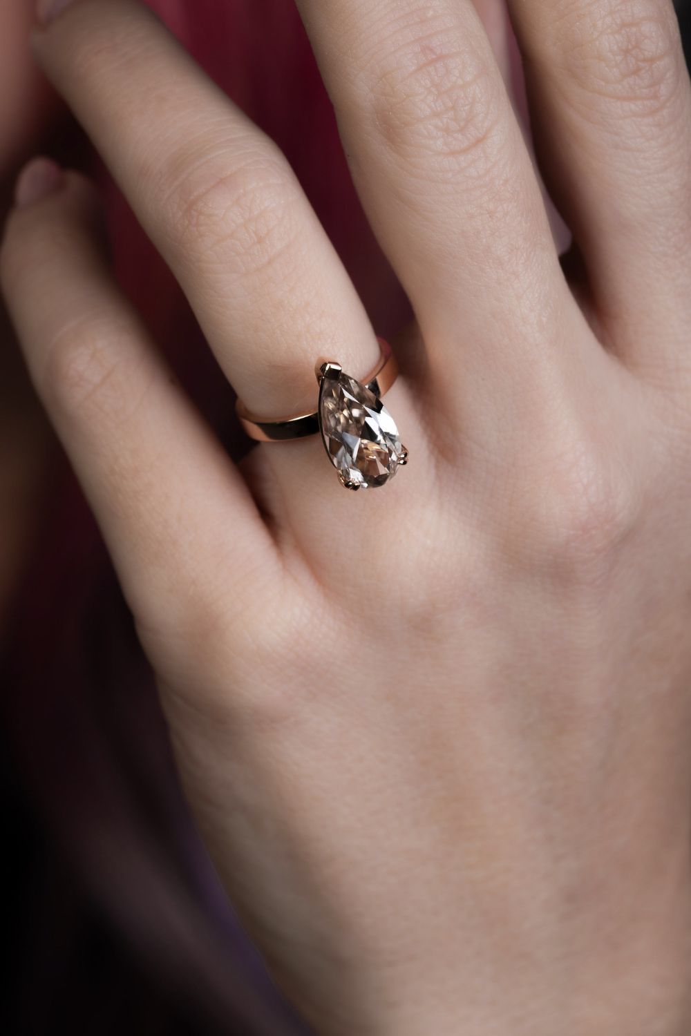 Zircon Pear Shape Solitaire Ring - Rose Gold - Image 8