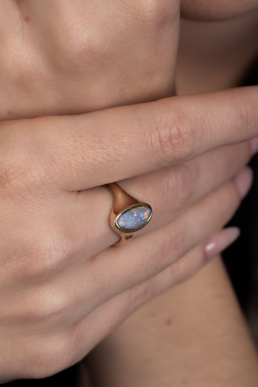 Opal Solitaire Ring - Yellow Gold - Image 2