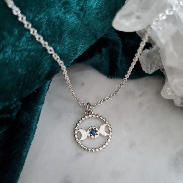 Silver Goddess pendant with sapphire