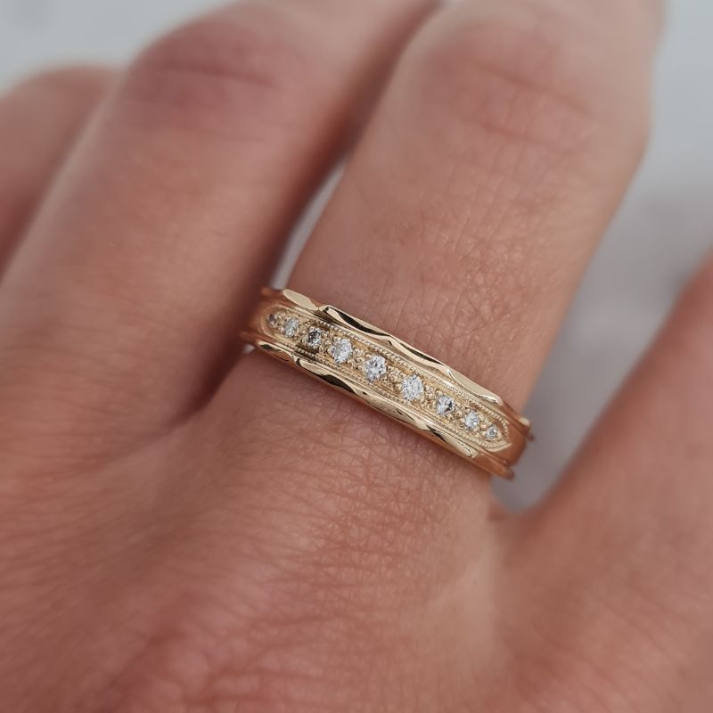 Bamboo Band - Yellow gold with diamonds - Image 2