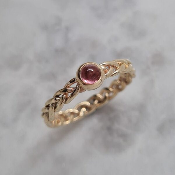 pink-tourmaline-plaited-stacking-ring-yellow-gold-juju-gems-jewellery