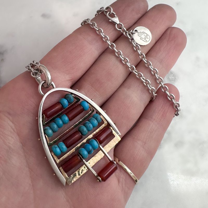 ladder pendant with carnelian and turquoise and 9ct yellow gold