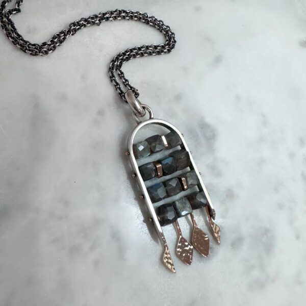 Ladder pendant with labradorite beads and yellow gold