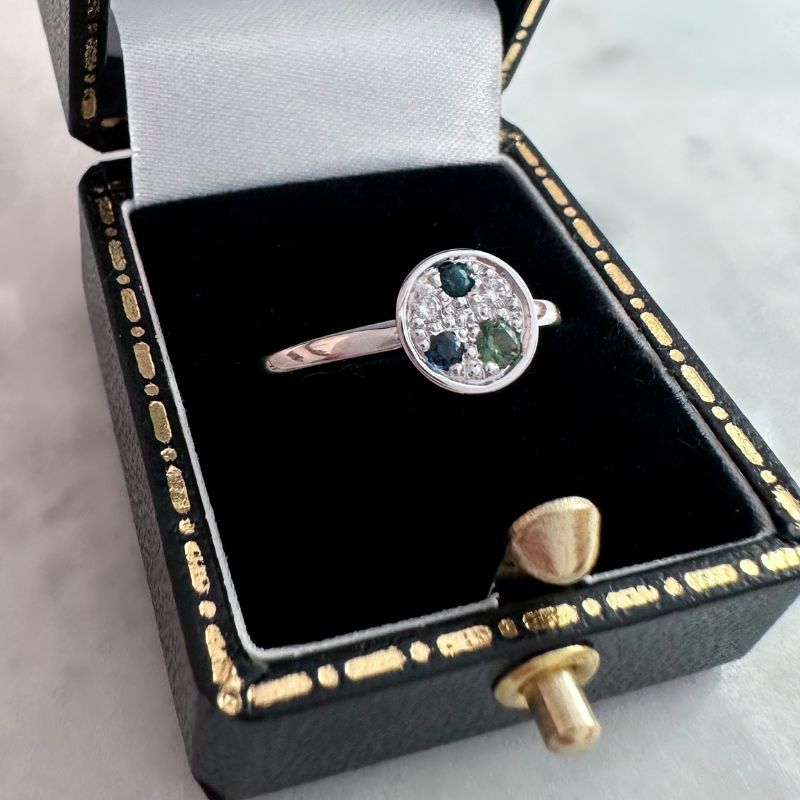 Petite Galaxy Ring - White Gold, Sapphire, Tourmaline and Diamond - Image 4
