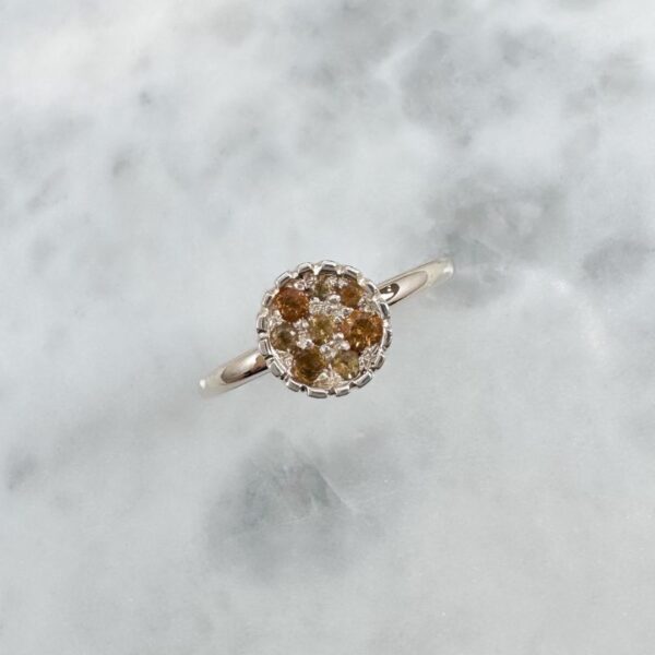 The Petite Galaxy ring, wear alone or stacked with other favourites. Solid 9ct yellow gold, featuring citrine gemstones of different sizes and shades.