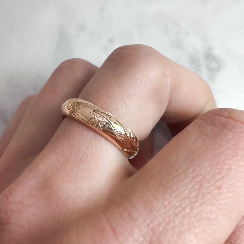 Rose Gold Flowering Gum Engraved Ring - Image 8