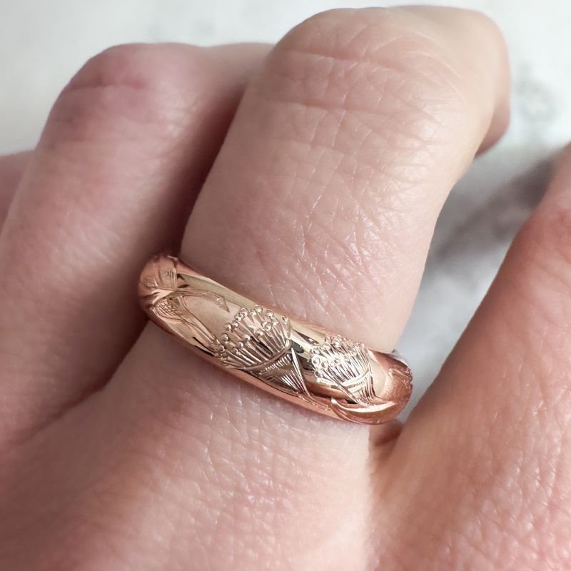 Rose Gold Flowering Gum Engraved Ring - Image 6