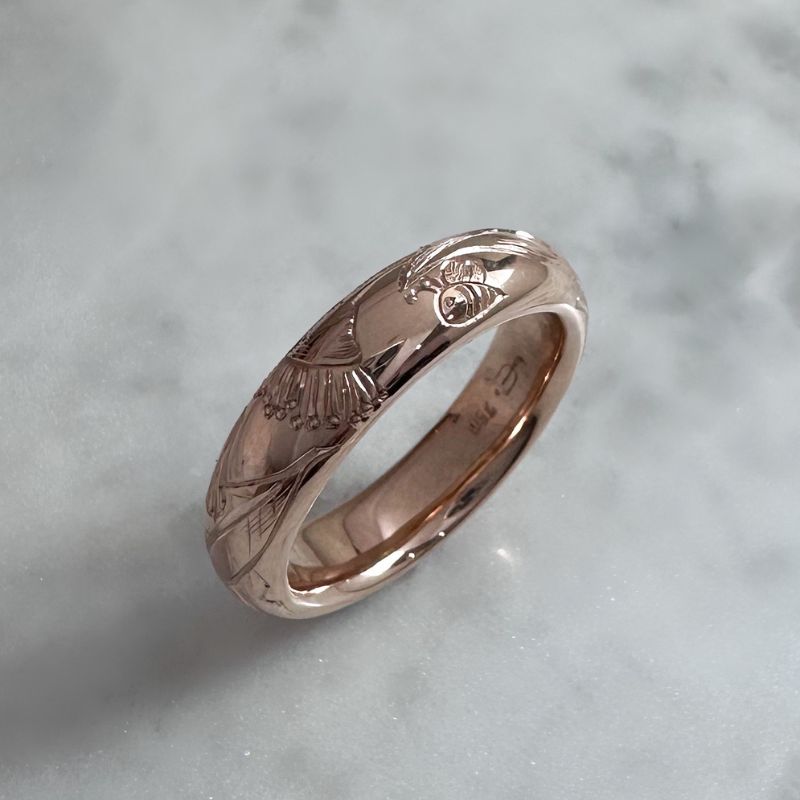 Rose Gold Flowering Gum Engraved Ring - Image 4