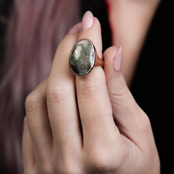 Sculpted Ring - Green Quartz with Native Copper