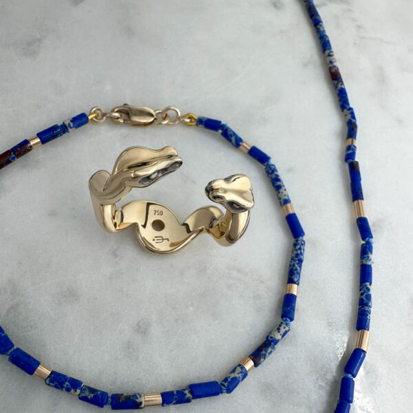 juju gems jewellery artefact bracelet featuring blue imperial jasper and yellow gold