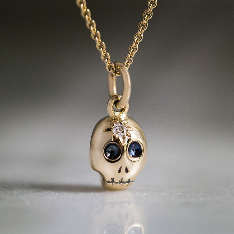 The Hunter - Shrunken Head Pendant, Yellow Gold & Diamond